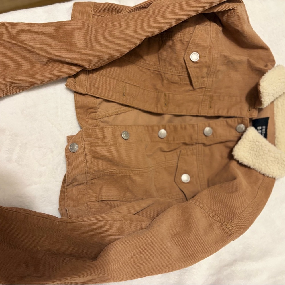 Charlotte Russe Tan Corduroy Jacket with Cream Sherpa Collar